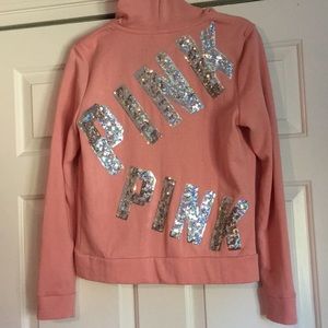 PINK sequin zip-up with hood
